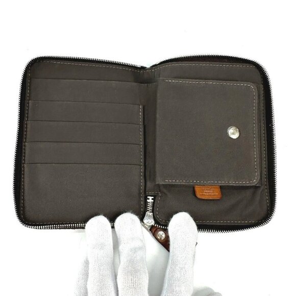 HERMES Horse Steeple PM Compact Wallet Zip Around Folded wallet Canvas Orange - Picture 9 of 12
